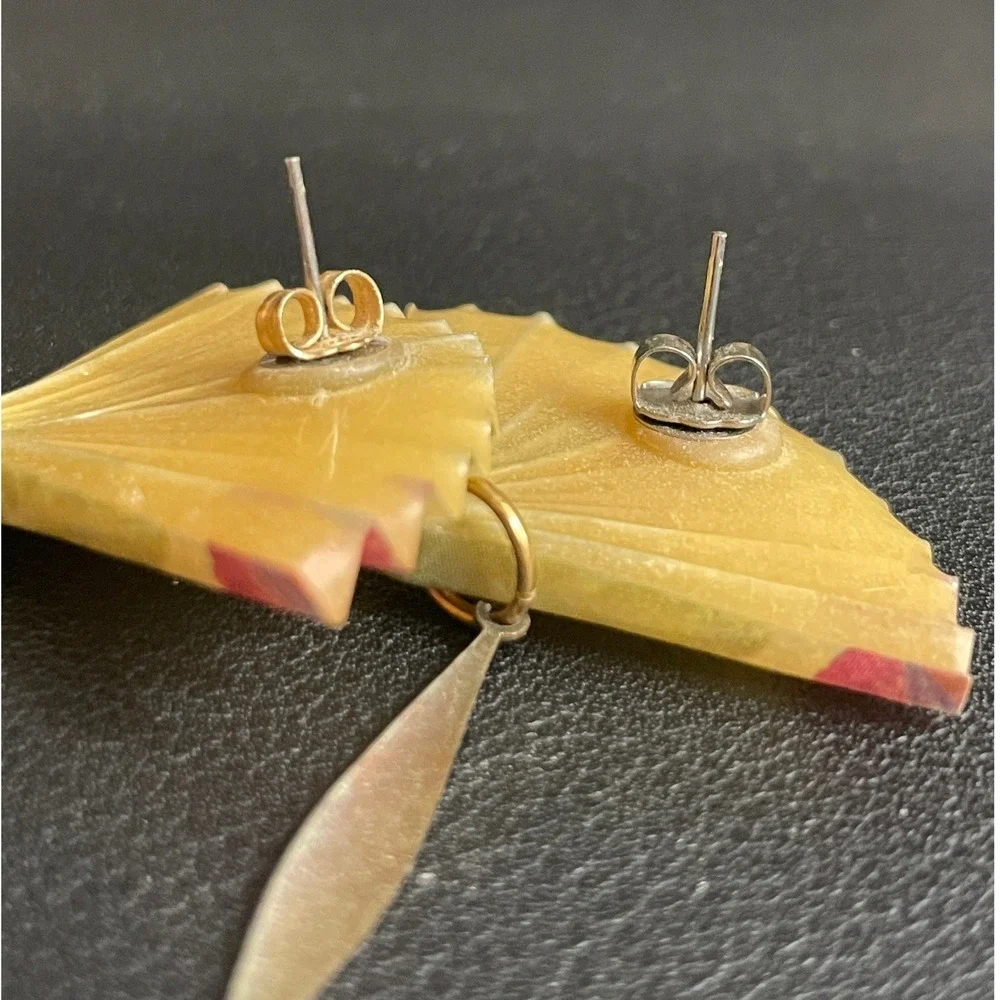 Vintage Origami Kimono Brooch Fan Earrings Set Floral‎ Handcrafted Paper